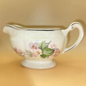 Vintage Edwin Knolls Cremelace Porcelain Creamer Pink Flowers Silver Trim sm2010